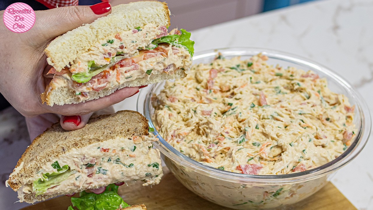 CREME DE FRANGO SUPER CREMOSO PARA RECHEIOS DE SANDUÍCHE NATURAL / PÃES / TORRADAS E MUITO... 10 receita de Sanduíche natural