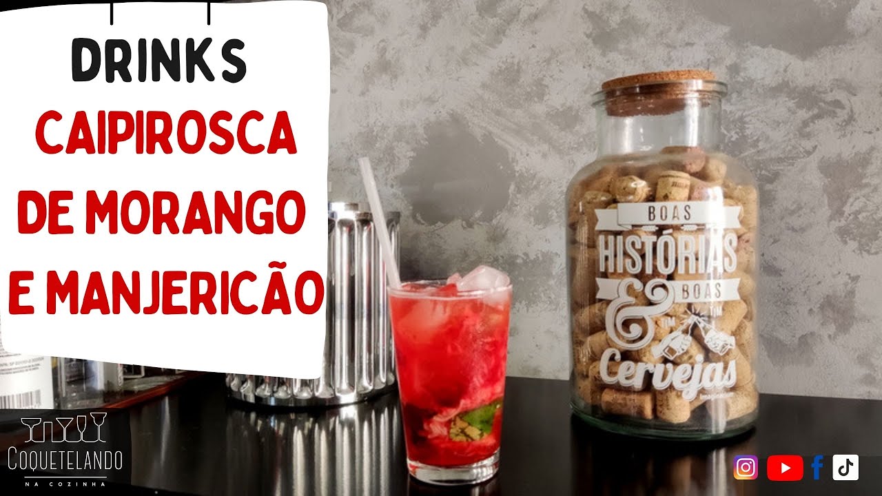 Drink com morango e manjericão